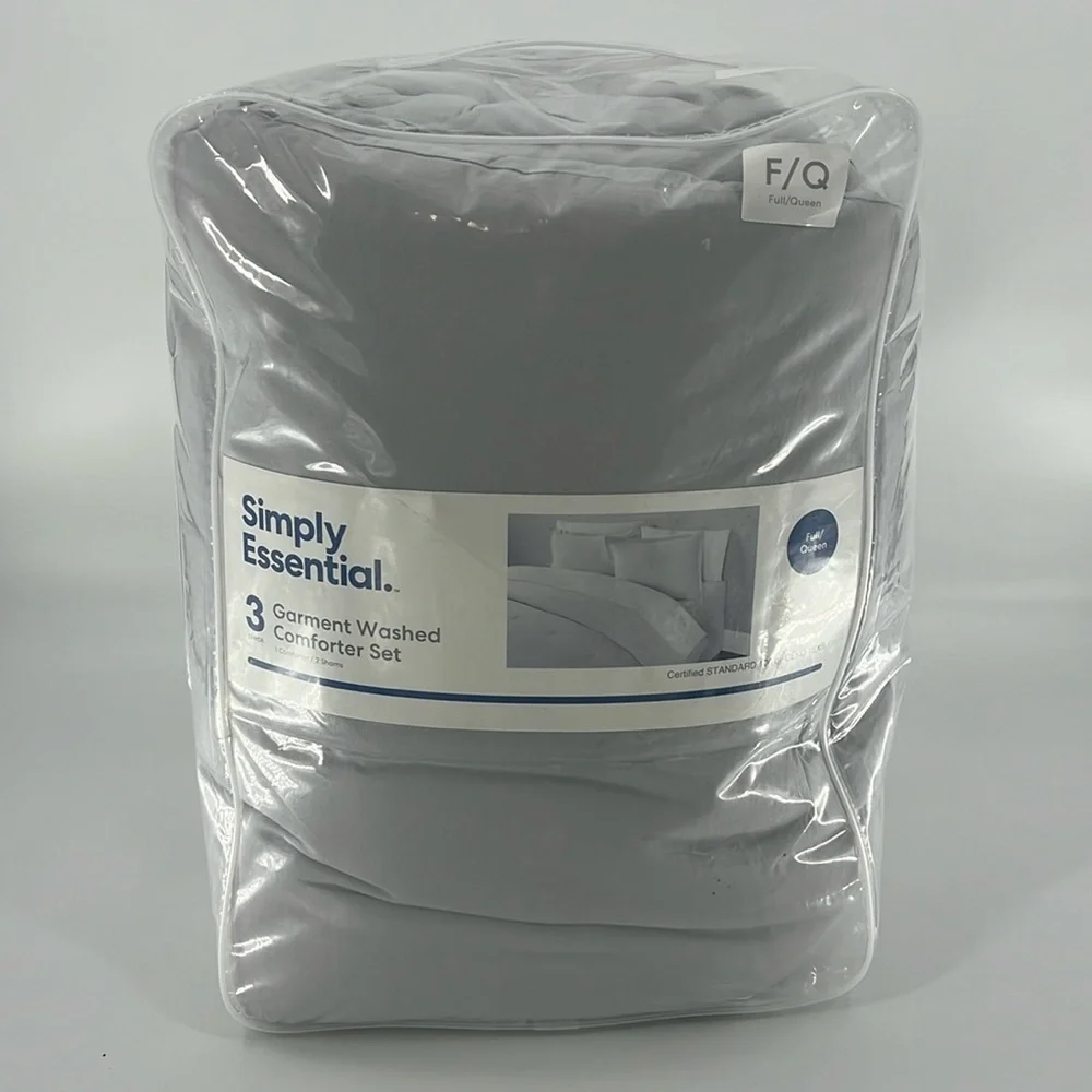 SIMPLY ESSENTIAL 3 Garment Washed Comforter Set Full/Queen Microchip Grey